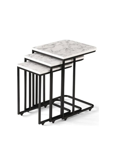 Mermer Desen C Zigon Sehpa 3'Lü Mdflam Desenli Renkli (483367306)