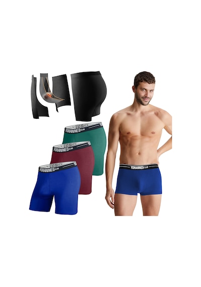 Yohannes Club, Erkek Özel Seperatörlü Pamuklu Boxer, Renk Seçenekli, 3'lü Paket, Bordo,yeşil,mavi Çok Renkli