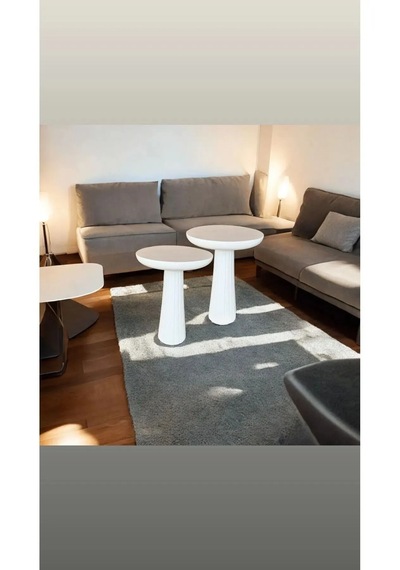 Wood Wooden Ahşap 2 Li Set Fitilli Mantar Beyaz Yan Sehpa