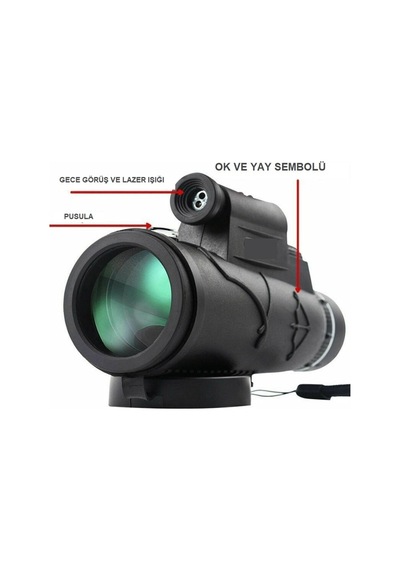 100x80 Zoom Lazer Işıklı El Fenerli Hd Teleskop Dürbün Siyah