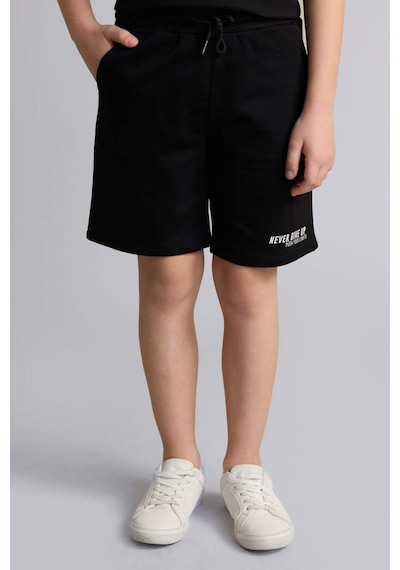 Defacto Oversıze Slogan Baskılı Sweatshirt Kumaşı Şort Erkek Çocuk H7915a826hsbk81 Siyah-bk81