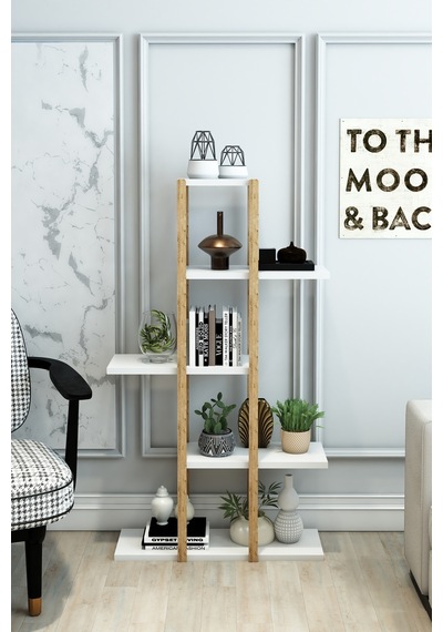Lotus Beyaz Ahşap 5 Katlı Ofis Rafı , Çok Amaçlı Kullanım Beyaz - 696083004 Beyaz