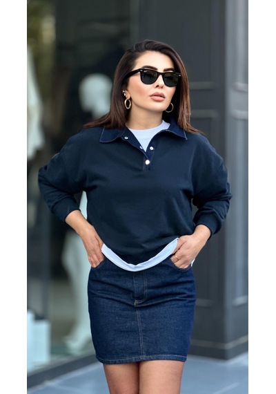 Lacivert Denim Mini Etek Lacivert