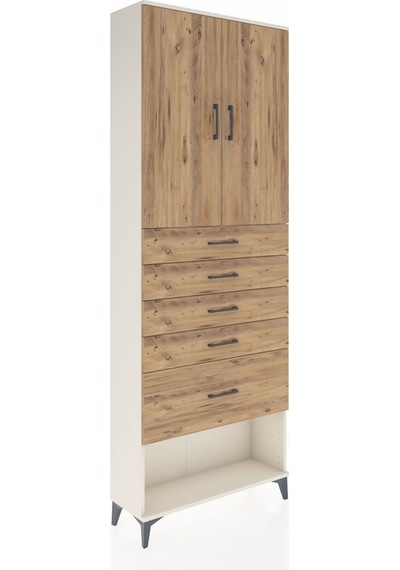Arges Dolap 2 Raflı 5 Çekmeceli 2 Kapaklı 88x30x243 Aytaşı-çam Aytaşı