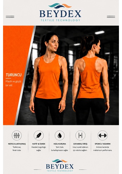 Beydex Bisiklet Yaka Sıfır Kollu Standart Kalıp Kadın Spor Atlet Turuncu