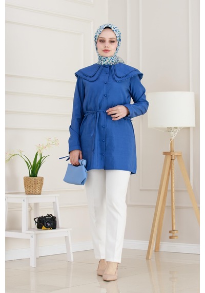 Sevitli Çift Yaka Dantelli Tunik-bebe Mavi-4983 Bebek Mavisi