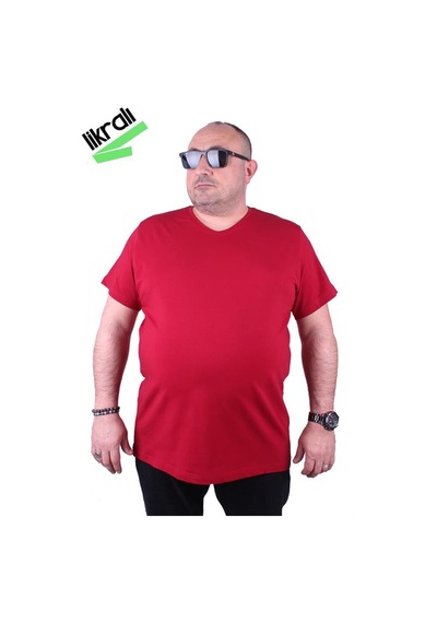Starbattal Erkek Büyük Beden Likralı Basic V Yaka Tişört 11170 Bordo-Bordo Çok Renkli