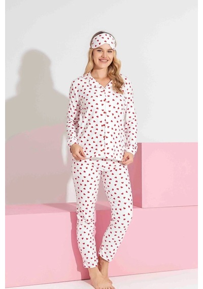 Miniğimin Cicileri Termal Kumaş Kalp Desenli Kız Çocuk Pijama... Beyaz