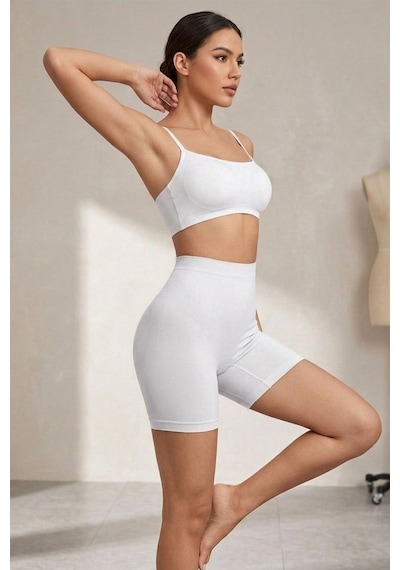Fit Women Yüksek Bel Dikişsiz Kadın Orta Boy Boxer 2002-beyaz