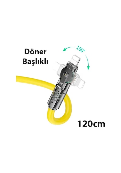 Hoco U118 Döner Başlıklı Pd To Apple     Uyumlu iPhone Lightning Hızlı Şarj Ve Veri Kablosu- 5775
