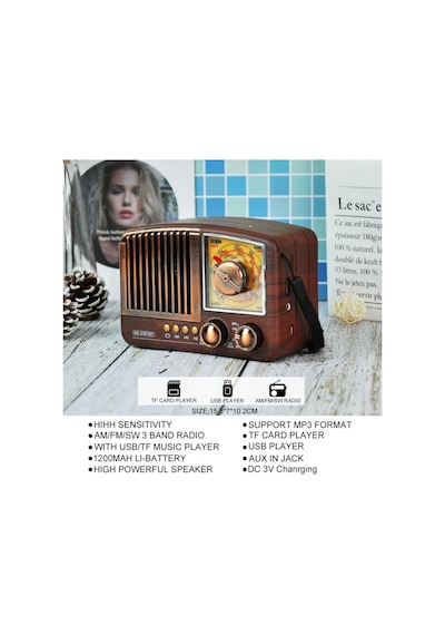 Ns-3381bt Mini Nostaljik Radyo Müzik Çalar Bluetooth Speaker Şarjlı Hafıza Kartı Ve Usb Girişli Mp3 Müzik Çalar Kablosuz Hoparlör Fm Radio