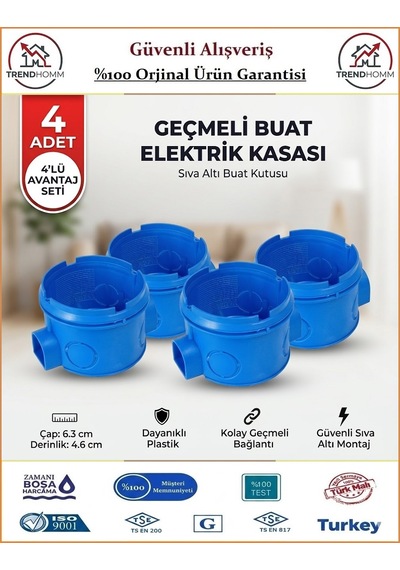 Trendhomm Geçmeli Anahtar Priz Kasası - Halojen Free Alev Yaymayan Kasa - 4 Adet
