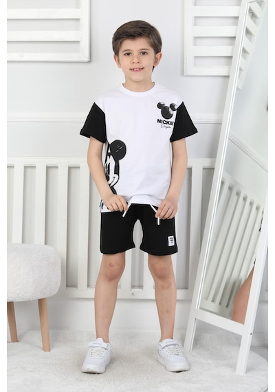 Mickey Baskı Erkek Çocuk Şortlu Takım-90352 Siyah