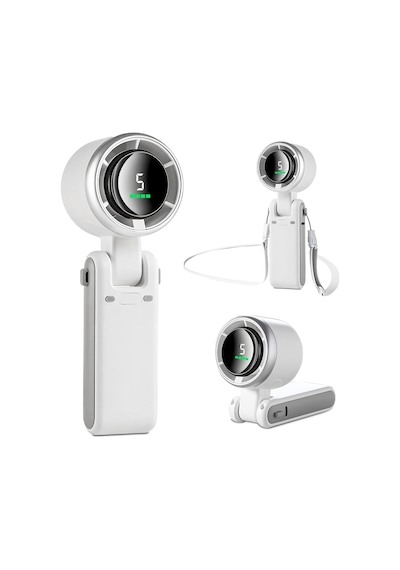 Şarjlı El Fanı 5 Kademe Hız Ayarlı Boyun Askı İpli Serinletici Vantilatör Led Ekranlı Mini Fan