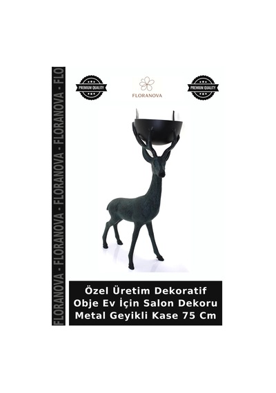Özel Üretim Dekoratif Obje Ev İçin Salon Dekoru Metal Geyikli Kase 75 Cm
