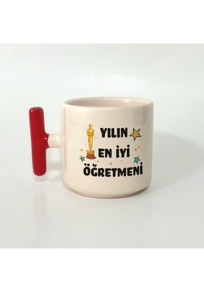 Yılın En İyi Öğretmeni Baskılı Kırmızı Kulplu T Öğretmenler Günü Kupa