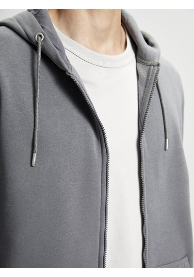 Lcwaıkıkı Classic Gri Kapüşonlu Uzun Kollu Erkek Fermuarlı Sweatshirt