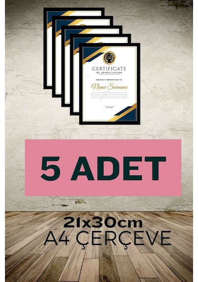 Siyah-5 Adet A4 Çerçeve Diploma Belge Sertifika Fotoğraf Resim Çerçevesi Pvc 5 Li Siyah