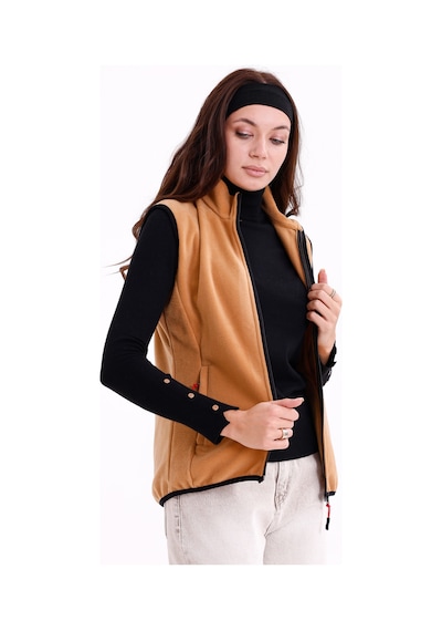 Monox Kadın Slim Fit Tam Fermuarlı Polar Yelek Kahve