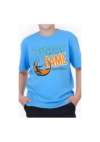 Panios Kids Street Baskılı Erkek Çocuk Yuvarlak Yaka Kısa Kollu T-shirt Mavi