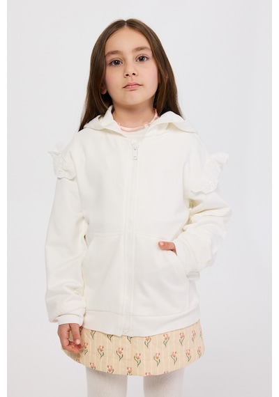 Panço Kız Çocuk Fermuarlı Ekru Sweatshirt Krem