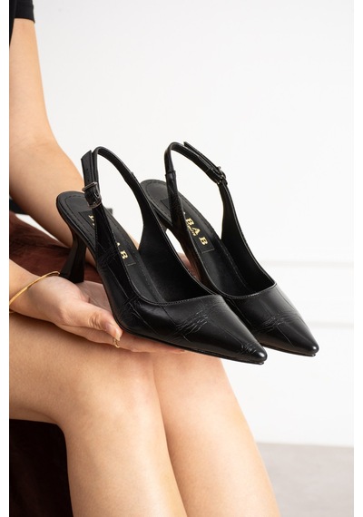 Dabab Shoes Nılda Kadın Siyah Kroko Rugan Sivri Burun Slingback 7 Cm İnce Topuklu Ayakkabı Dabab Shoes Nılda Kadın Siyah Kroko Rugan Sivri Burun Slingback 7 Cm İnce Topuklu Ayakkabı