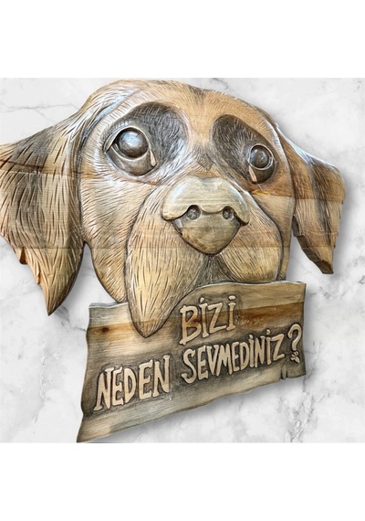 Ahşap El Oyması Sevimli Köpek Pano