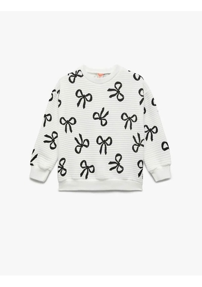 Koton Fiyonk Baskılı Beyaz Kız Bebek Sweatshirt 6wmg10010ak Beyaz