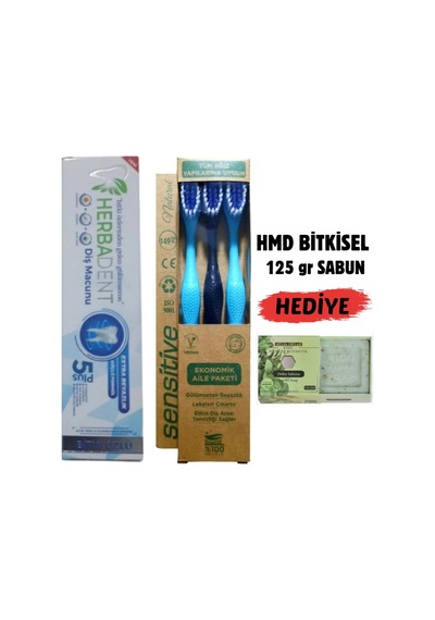 Bitki Özlü Diş Macunu 50 Ml + 3'lü Diş Fırçası + Hediye Sabun Komple Ağız Bakım Seti Beyazlatma