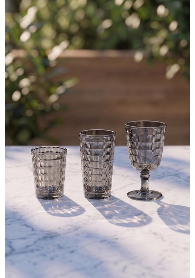 Akrilik Allegra Füme 18 Parça Su Meşrubat Kahve Yanı Bardağı 400 Ml- 450 Ml- 750 Ml Cam Değildir