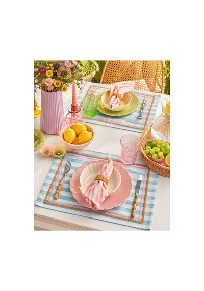Mavi Çizgili Pembe - Turuncu Biyeli Amerikan Servisi 2'li Set 33x44 Cm Sofra Ve Masa Düzeni Dekoru Mavi - 887012824 Mavi