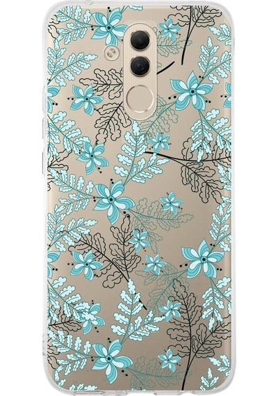 Huawei Mate 20 Lite Uyumlu Kapak Floral Su Yeşili Tasarımlı Şeffaf Silikon Kılıf