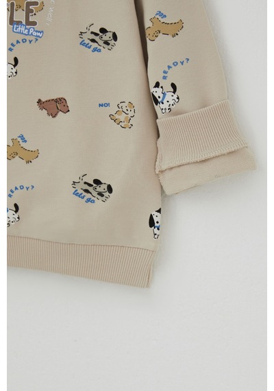Breeze Erkek Bebek Eşofman Takımı Eğlenceli Köpekçikler Desenli 9 Ay - 3 Yaş , Bej
