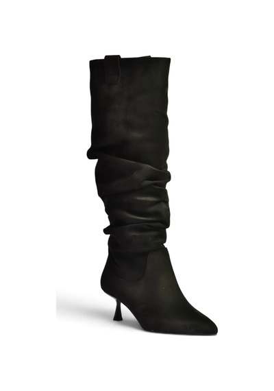 Fox Shoes Z282010602 Siyah Süet Alçak Topuklu Büzgülü Kadın Çizme