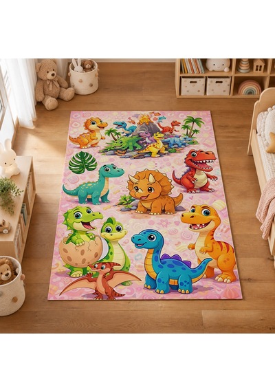 Kartela Halı Dinazor Diyarı Kaymaz Taban Çocuk Oyun Halısı - 120 x 180 CM