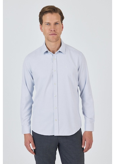 İmza Uzun Kol Desenli Armürlü Sert Yaka Cepsiz Pamuklu Classic Slim Fit Gömlek 1004250184 Koyu Lacivert