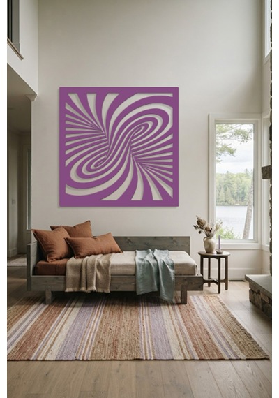 Optik İllüzyon Metal Duvar Tablosu - Metal Duvar Sanatı - Duvar Dekoru - 50 X 50 Cm Mor