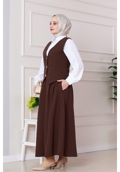 Sevitli Cemre Yelekli İkili Takım-kahverengi-4849