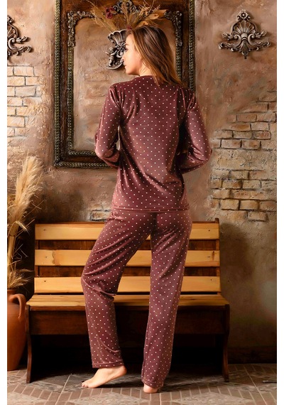 Nisanca Kışlık Kadın Kadife Pijama Takımı - Süper Soft Serisi Kahve