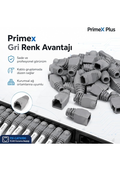 Primex Px-cat6100 Rj45 Koruma Kılıfı 100 Adet, Cat5 Cat6 Ethernet Konnektör Boot Cover, Lan Ağ Kablosu Jack Koruyucu Papuç Belirtilmemiş