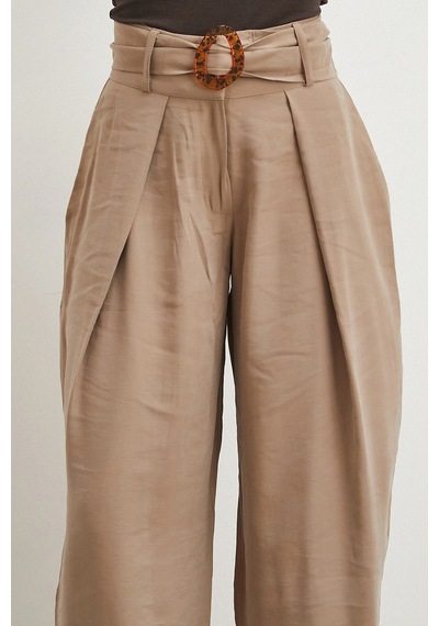 Never More Kemer Detaylı Pileli Pantolon Vizon