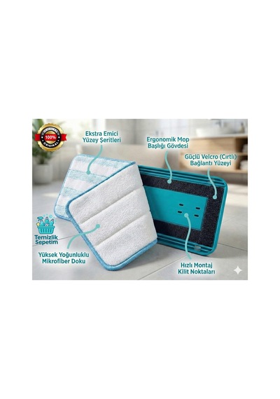 Çift Hazneli Tablet Mop Temizlik Seti +3 Yedek Mop