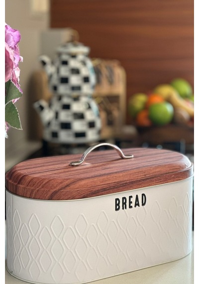 Makri Home Ekmeklik, Metal Ekmeklik, Ekmek Sepeti ,yerli Üretim 34 Cm X 19 Cm X 16 Cm Beyaz