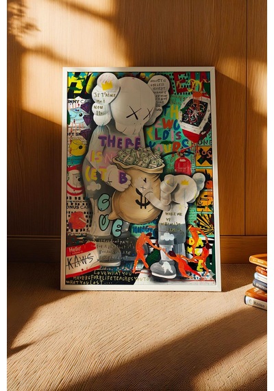 There İs No Planet B Çerçeveli Tablo Kaws Companion Karakteri Yatak Başı Veya Çalışma Masası Dekoru Street Art