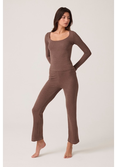 Los Ojos X Ece Kahverengi Modal Kumaşlı Uzun Kollu Eşofmanlı Pijama Takımı Ribbed Pj2 Kahverengi Kahverengi