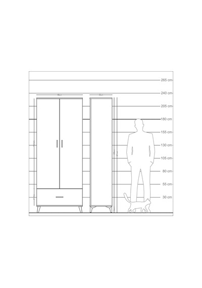 Arges Dolap 2 Raflı Tek Çekmeceli Tek Askılı 88x30x221 Çam-çam Çam