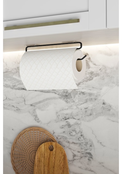 Zabata Yapışkanlı Kağıt Havluluk Siyah Kağıt Havlu Askısı Tutacağı Metal Banyo Mutfak Havluluğu Minimal Siyah