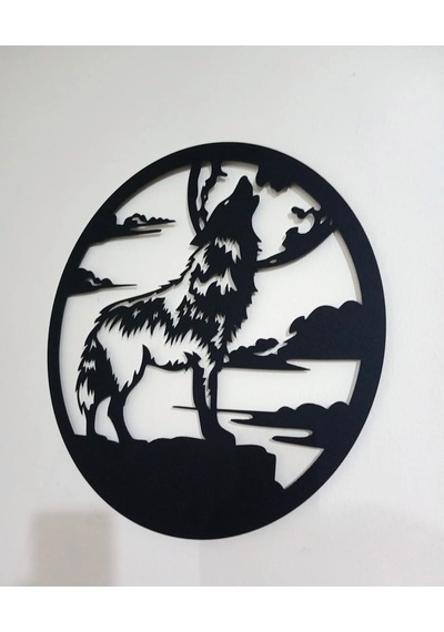 Motto Dekor Lazer Kesim Metal Kurt Görselli Duvar Dekoru 49x49 Cm Siyah