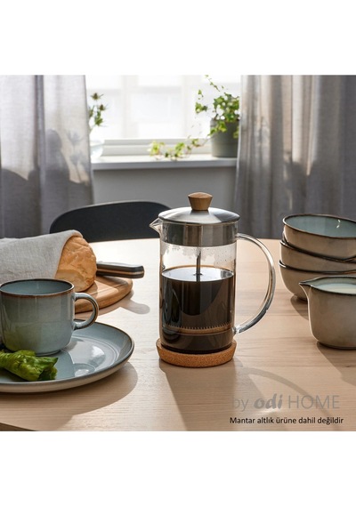 French Press Çay Kahve Demleme Paslanmaz Çelik & Cam & Bambu 1 Litre Gri