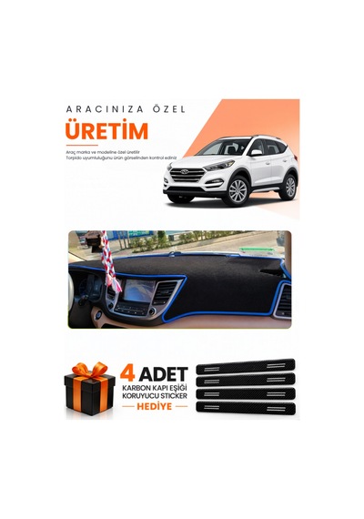 Hyundai Tucson 2016-2018 Uyumlu Torpido Koruma Örtüsü Oto Kılıfı - Siyah Mavi